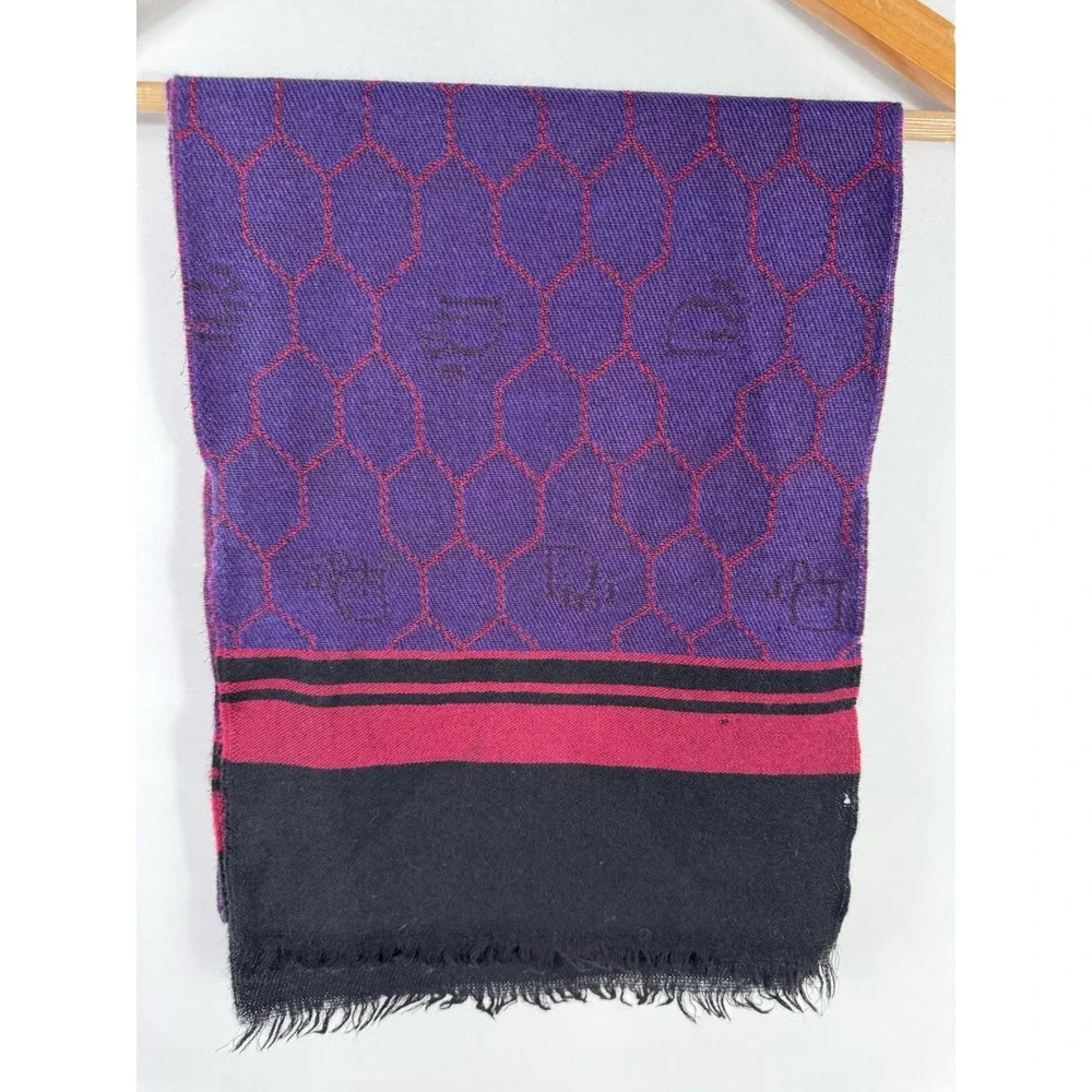 Christian Dior Monsieur Men's One Size Black Burgundy 100% Wool Vintage Scarf